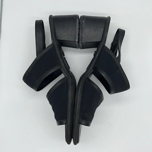 ECCO Black Strappy Leather Canvas Block Heel Open Toed Sandals Size 7 - Picture 12 of 14